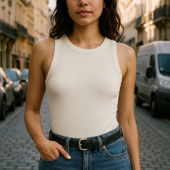 NWT Madewell Ivory Ribbed Tank Bodysuit Size Large - Picture 1 of 8